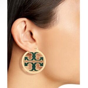 TORY BURCH Miller Equestrian Green Enamel Hoops NEW $158